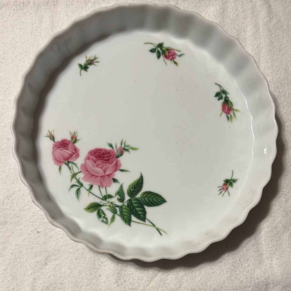 Vintage Pink Rose Scalloped Edge Porcelain Plate